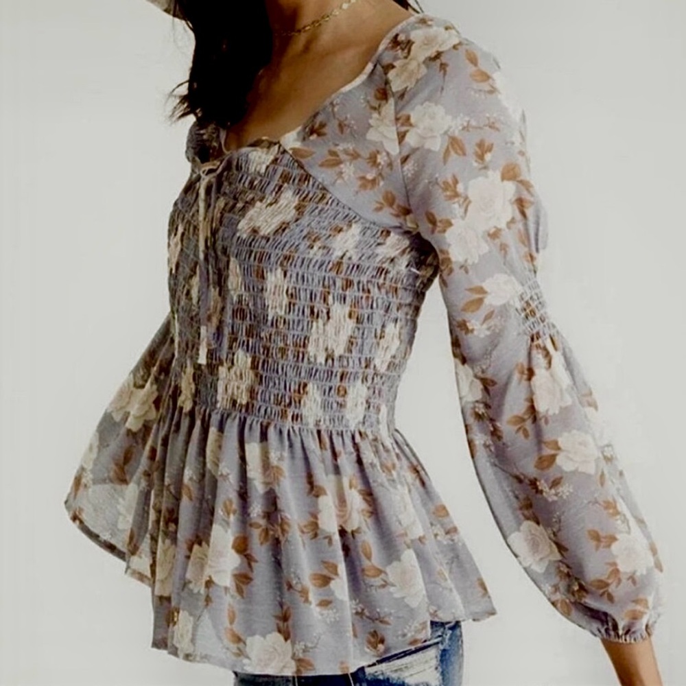 American Eagle Floral Smocked Women's Peplum Top